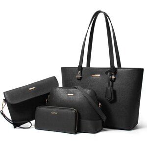 Fashion-Forward Black Leather Tote & Purse Set - Perfect for Every Occasion